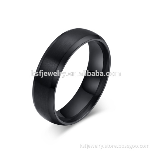 Stainless Steel Black Beveled Edge 6mm Brushed and Polished Wedding Band